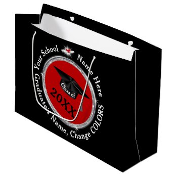 Personalized  Graduation Gift Bags  Black And Red Large Gift Bag by LittleLindaPinda at Zazzle