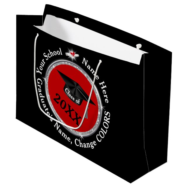 Personalized, Graduation Gift Bags, Black and Red Large Gift Bag (Front Angled)