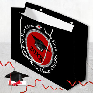 Personalized, Graduation Gift Bags, Black and Red Large Gift Bag