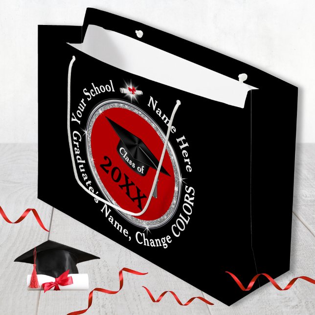 Personalized, Graduation Gift Bags, Black and Red Large Gift Bag (Personalized Graduation Gift Bags. Red, black, white, custom graduation gift bags. Graduation ideas.)
