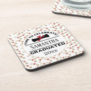 Personalized Graduation Gift Time To Celebrate Beverage Coaster