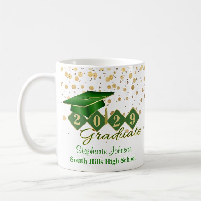 Personalized Graduation Green & Gold 20XX Coffee Mug (Left)