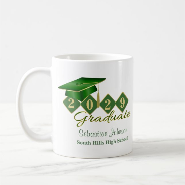Personalized Graduation Green & Gold Coffee Mug (Left)