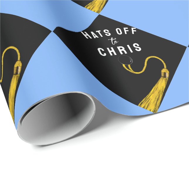 Personalized Graduation Light Blue Gift Wrapping Paper (Roll Corner)
