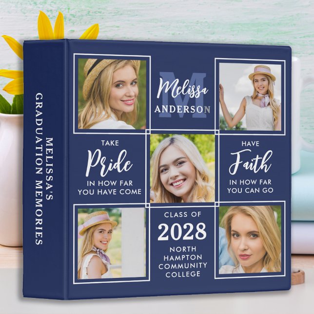 Personalized Graduation Navy Blue Photo Album 3 Ring Binder (Creator Uploaded)