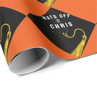Personalized Graduation Orange Gift Wrapping Paper