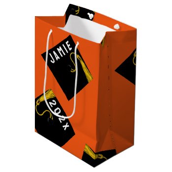 Personalized Graduation Orange Medium Gift Bag by partygames at Zazzle