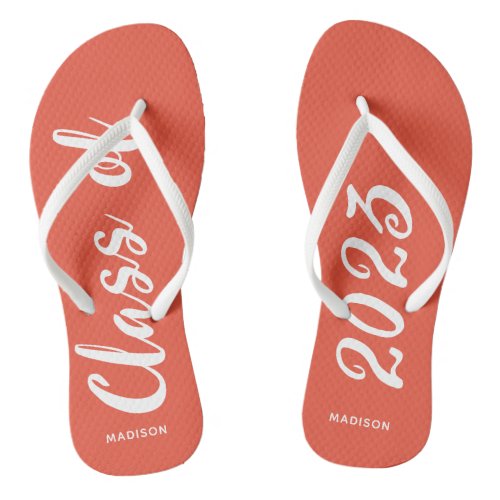 Personalized Graduation Orange White Class Script Flip Flops