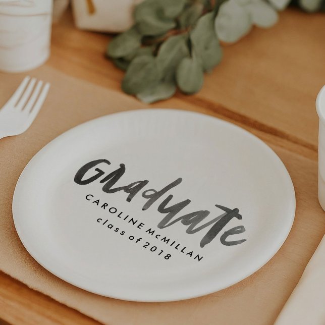 Personalized Graduation Paper Plates (Hand-lettered graduate personalized graduation party paper plate.)