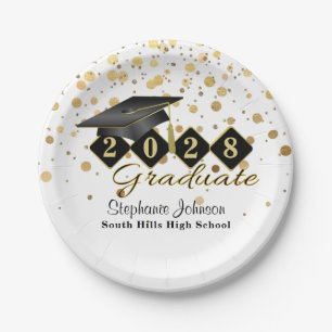 Personalized Graduation Party Black & Gold 20XX Paper Plates