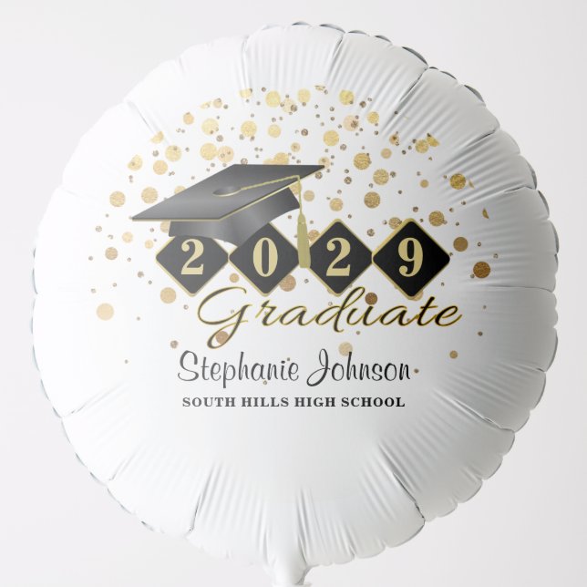 Personalized Graduation Party Black & Gold Balloon (Front)