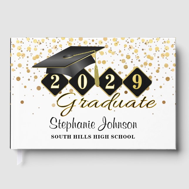 Personalized Graduation Party Black & Gold Foil Guest Book (Front)