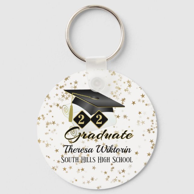 Personalized Graduation Party Black Gold Keychain (Front)