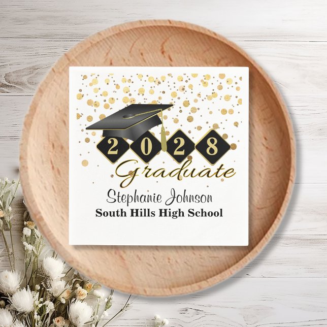 Personalized Graduation Party Black & Gold Napkins (Personalized Graduation Party Black & Gold Napkins)