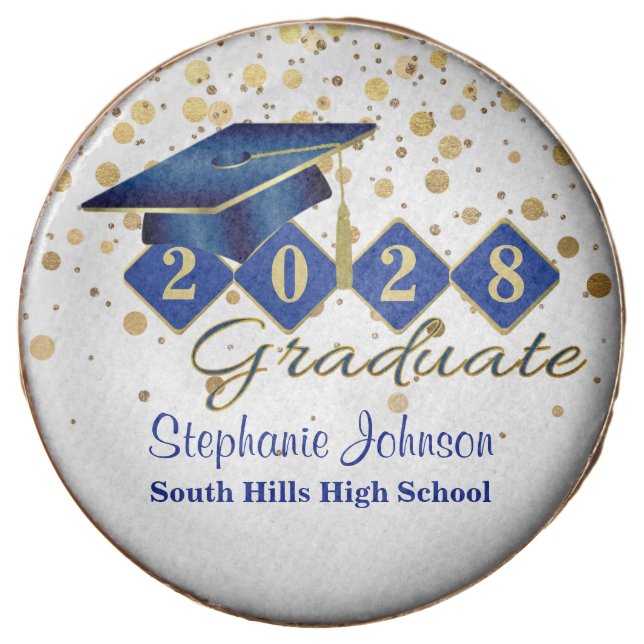 Personalized Graduation Party Blue & Gold 20XX Chocolate Covered Oreo (Front)