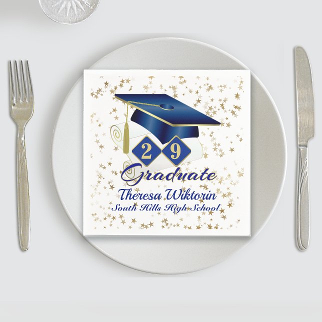 Personalized Graduation Party Blue & Gold 20XX Napkins (Personalized Graduation Party Blue & Gold Napkins)