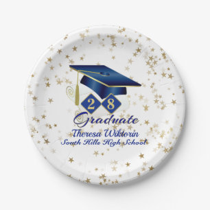 Personalized Graduation Party Blue & Gold 20XX Paper Plates