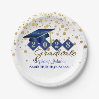 Personalized Graduation Party Blue & Gold 20XX Paper Plates