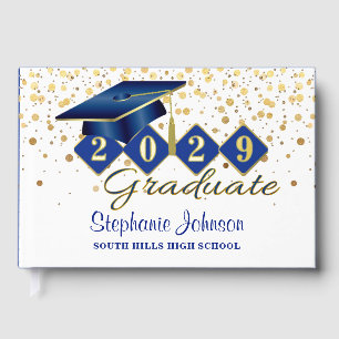 Personalized Graduation Party Blue & Gold Foil Guest Book