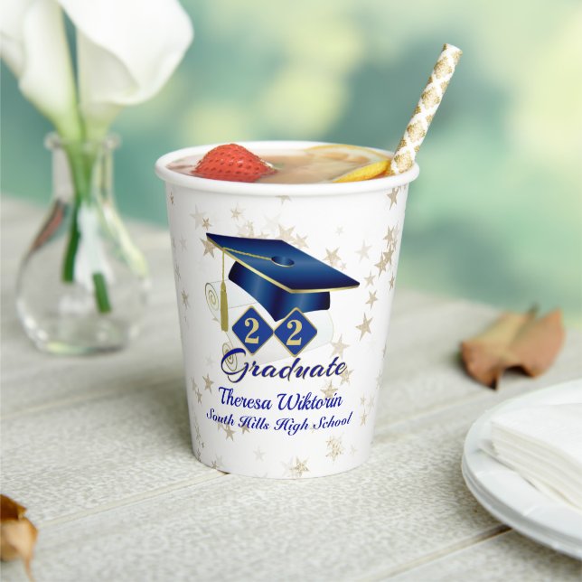 Personalized Graduation Party Blue Gold Paper Cup (Insitu)