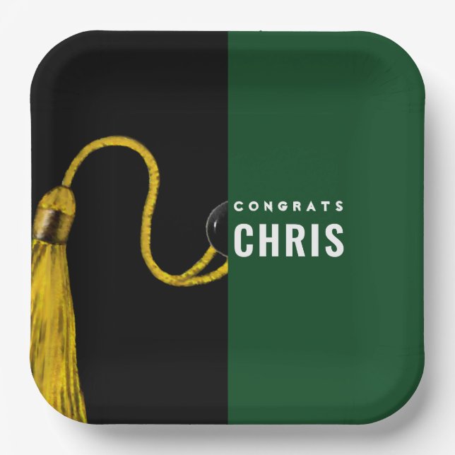 Personalized Graduation Party Green Paper Plates (Front)