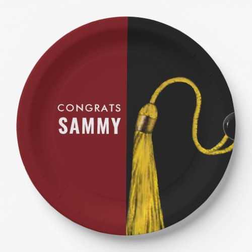 Personalized Graduation Party Maroon Paper Plates