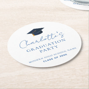 Personalized Graduation Party Modern Typography Round Paper Coaster