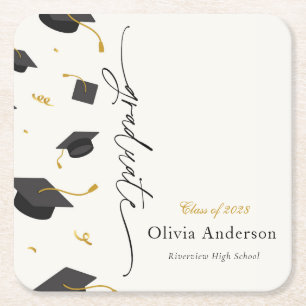 Personalized Graduation Party Square Paper Coaster
