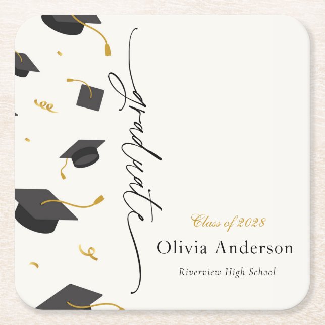 Personalized Graduation Party Square Paper Coaster (Front)