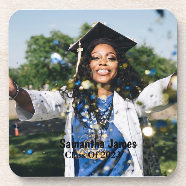 Personalized Graduation Photo and Name  Beverage Coaster (Front)
