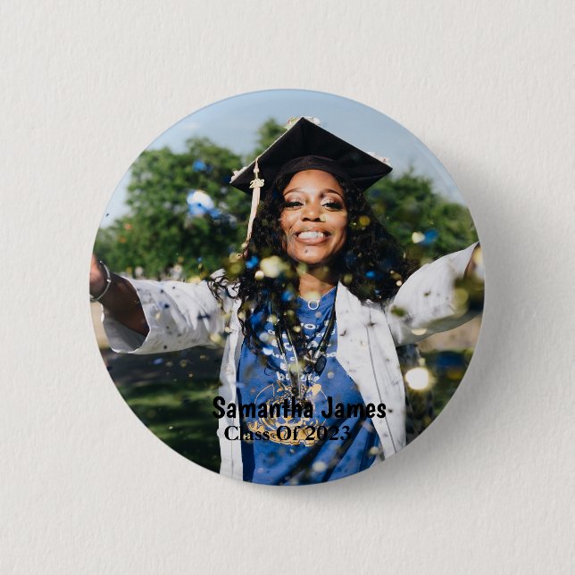 Personalized Graduation Photo and Name Button (Front)