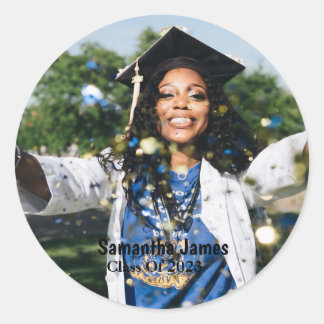 Personalized Graduation Photo and Name  Classic Round Sticker