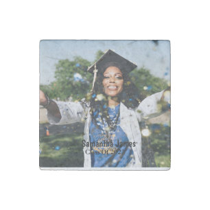 Personalized Graduation Photo and Name  Stone Magnet