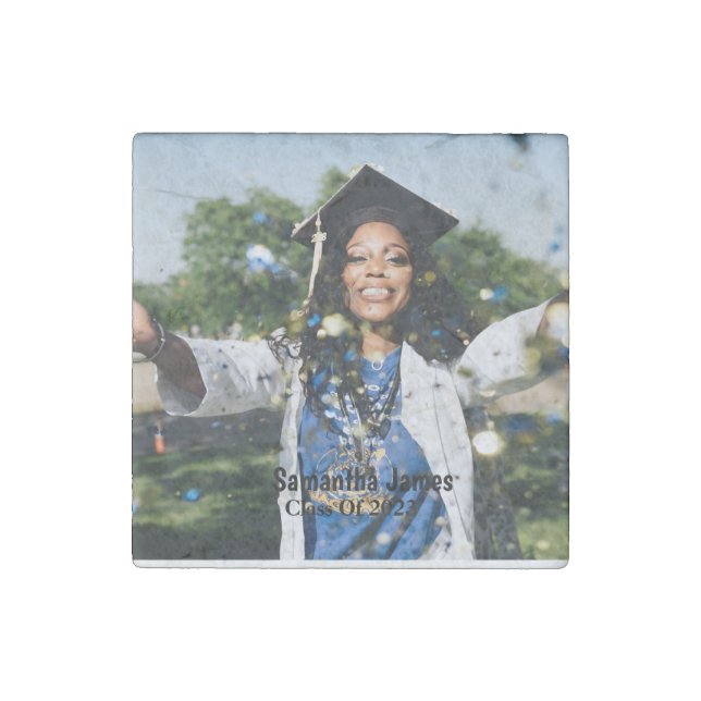 Personalized Graduation Photo and Name  Stone Magnet (Front)