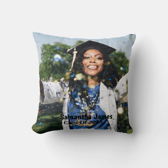 Personalized Graduation Photo and Name Throw Pillow (Front)