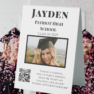 Personalized Graduation Photo College Fund QR Code Table Tent