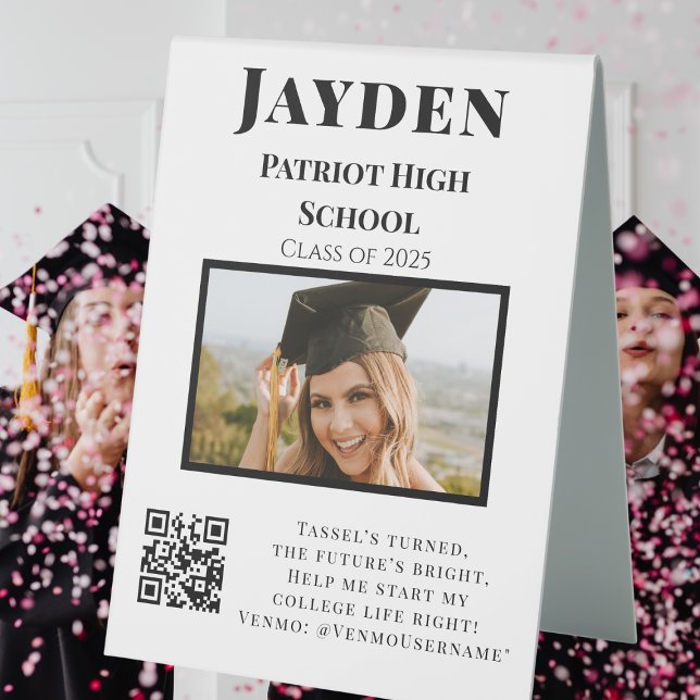 Personalized Graduation Photo College Fund QR Code Table Tent (Creator Uploaded)