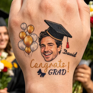 Personalized Graduation Photo Custom Name & Face Temporary Tattoos