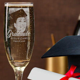 Personalized Graduation Photo & Custom Text Champagne Flute