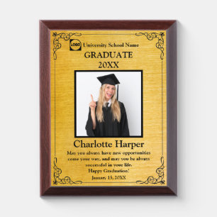Personalized Graduation Photo   gold & black Award Plaque