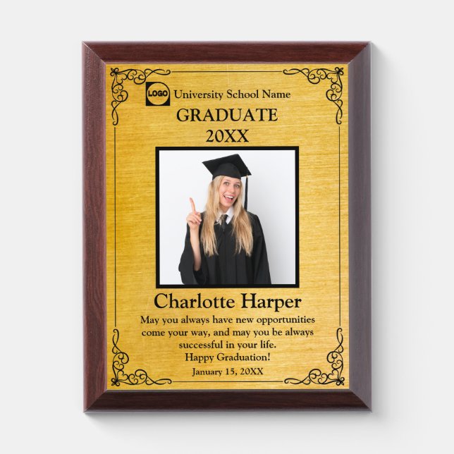 Personalized Graduation Photo | gold & black Award Plaque (Vertical)