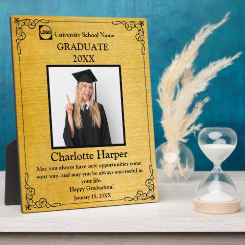 Personalized Graduation Photo  gold  black Plaque