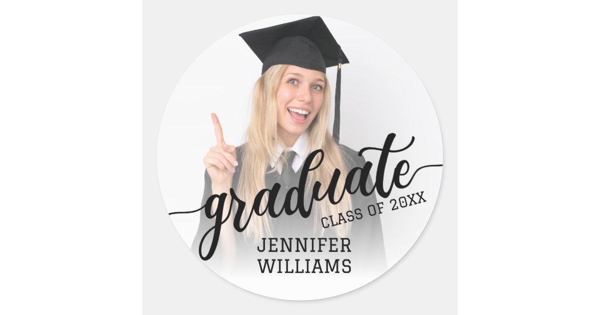 Graduate Photo Sticker Personalized Graduation Photo Graduate Party Classic Round Sticker | Zazzle