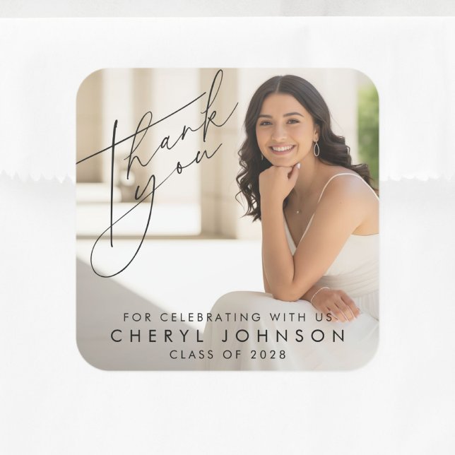 Personalized Graduation Photo Thank You  Square Sticker (Creator Uploaded)
