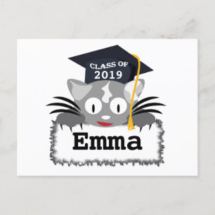 Personalized Graduation Postcard. Cute Kitty Face Postcard