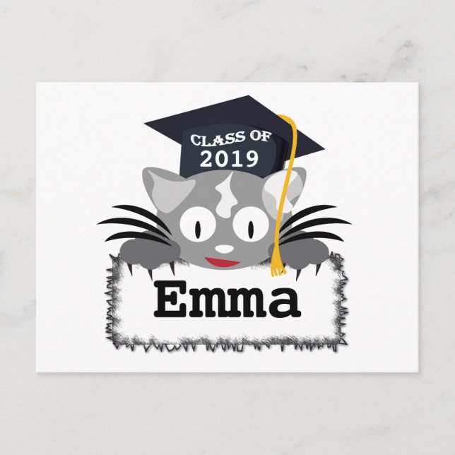 Personalized Graduation Postcard. Cute Kitty Face Postcard (Front)