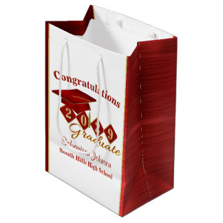 Personalized Graduation Red and Gold Medium Gift Bag