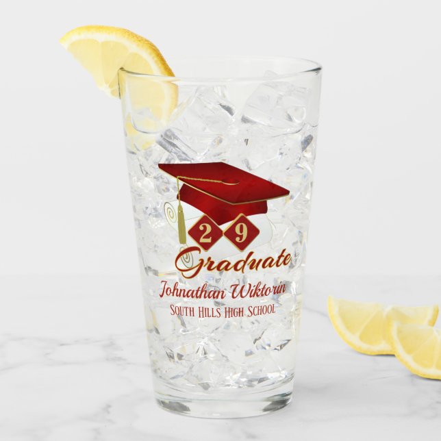 Personalized Graduation Red & Gold 20XX Glass (Front Ice)