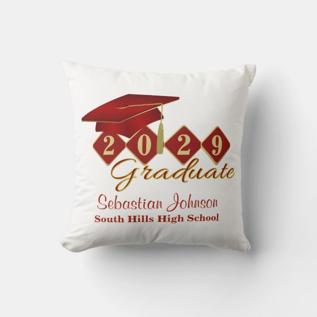Personalized Graduation Red & Gold Throw Pillow (Front)