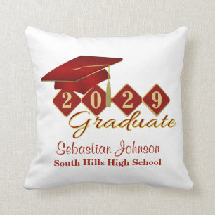 Personalized Graduation Red & Gold Throw Pillow